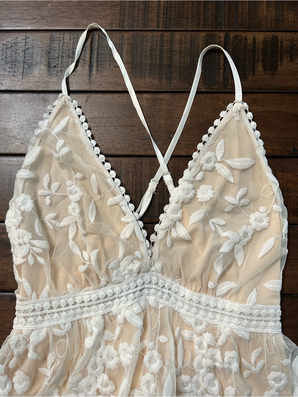 SHEIN White Floral Embroidered Backless Slip Dress
